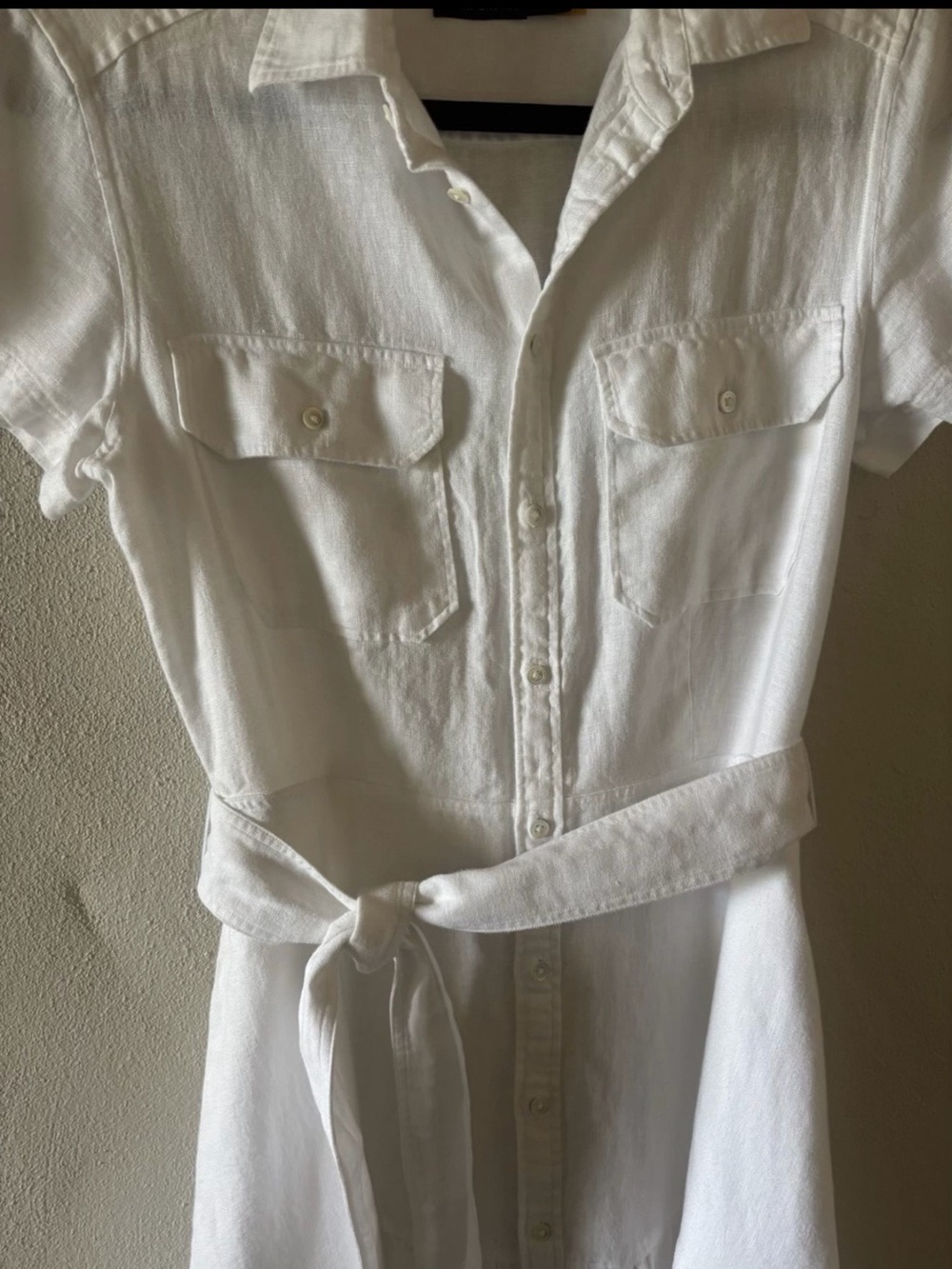 Polo by Ralph Lauren linen White Button-Front Midi Shirt Dress with Tie Waist - Picture 2 of 5